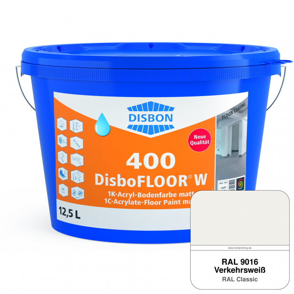 DisboFLOOR W 400 1K-Acryl-Bodenfarbe (RAL 9016 Verkehrsweiß)