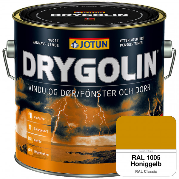 DRYGOLIN Vindu og Dør - wetterbeständige Holzschutzfarbe für Außen (RAL 1005 Honiggelb)