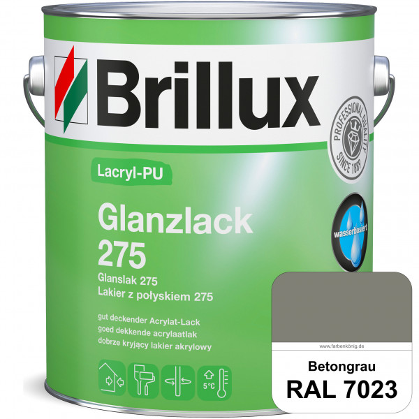 Lacryl-PU Glanzlack 275 (RAL 7023 Betongrau) Glänzender Lack (wasserbasiert) für z. B. Holz, Zink, A