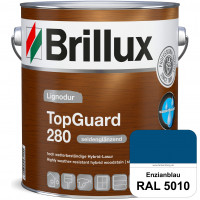 TopGuard 280 (RAL 5010 Enzianblau) wasserbasierte, wetterbeständige und seidenglänzende Hybridlasur 