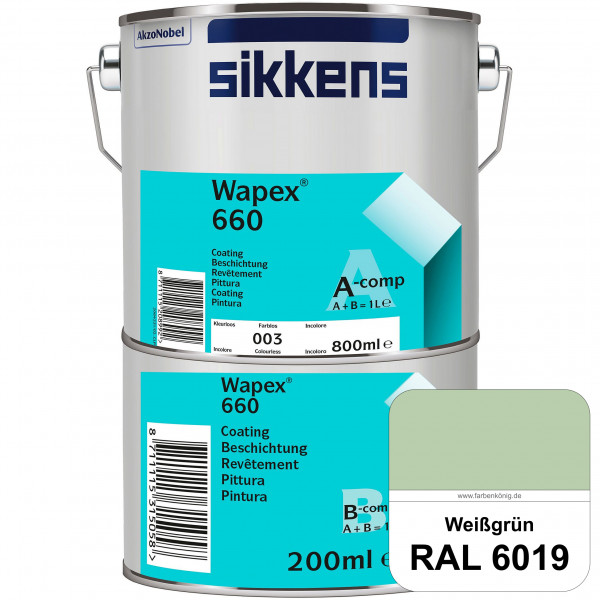 Wapex 660 Set (RAL 6019 Weißgrün) seidenglänzende 2K-Epoxidharzlack für Böden & Wände (innen)