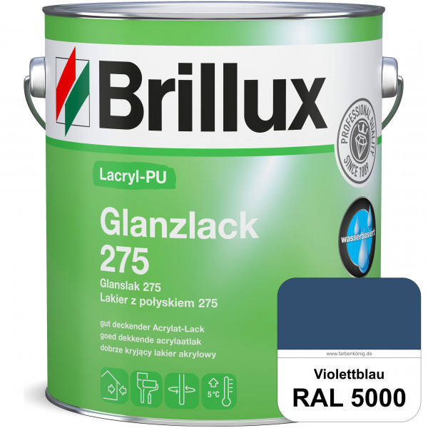 Lacryl-PU Glanzlack 275 (RAL 5000 Violettblau) Glänzender Lack (wasserbasiert) für z. B. Holz, Zink,