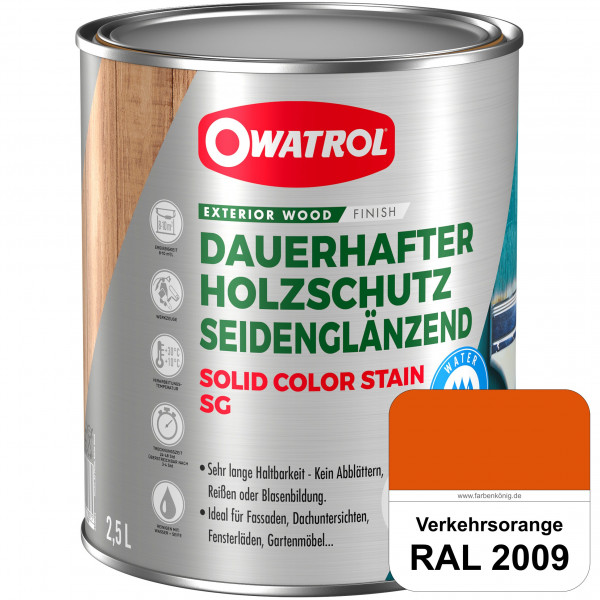 Solid Color Stain SG (RAL 2009 Verkehrsorange) deckende und seidenglänzende Wetterschutzfarbe außen