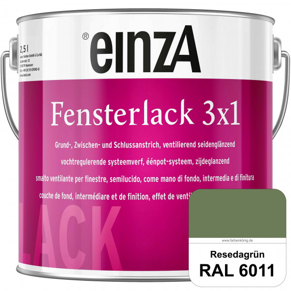 einzA Fensterlack 3 x 1 (RAL 6011 Resedagrün) wetterbeständiger & seidenglänzender Fensterlack