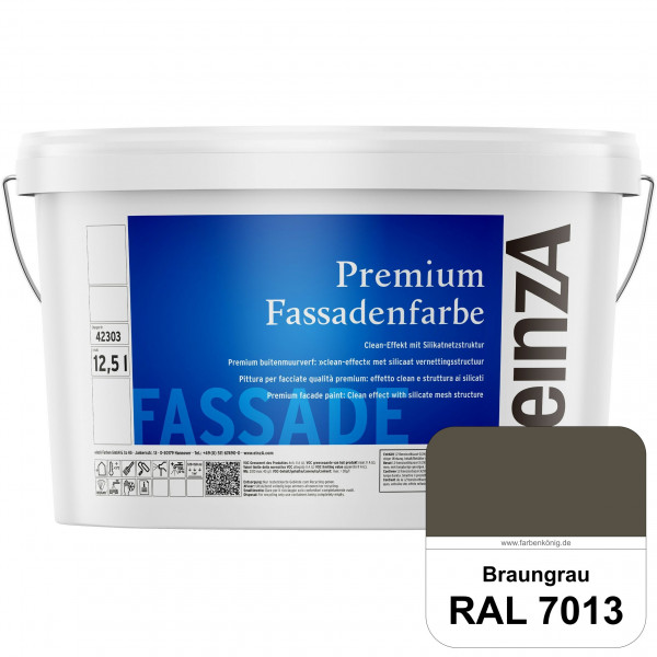 einzA Premium Fassadenfarbe (RAL 7013 Braungrau) Hochwertige Fassadenfarbe mit Clean-Effekt