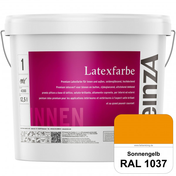 einzA Latexfarbe Premium (RAL 1037 Sonnengelb) Hochwertige scheuerbeständige seidenglänzende Latexfa