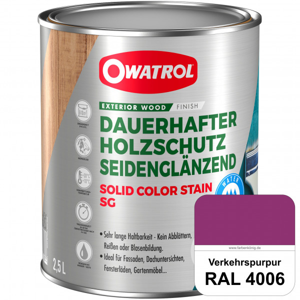 Solid Color Stain SG (RAL 4006 Verkehrspurpur) deckende und seidenglänzende Wetterschutzfarbe außen