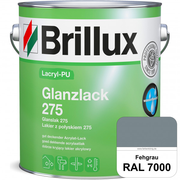 Lacryl-PU Glanzlack 275 (RAL 7000 Fehgrau) Glänzender Lack (wasserbasiert) für z. B. Holz, Zink, Alu