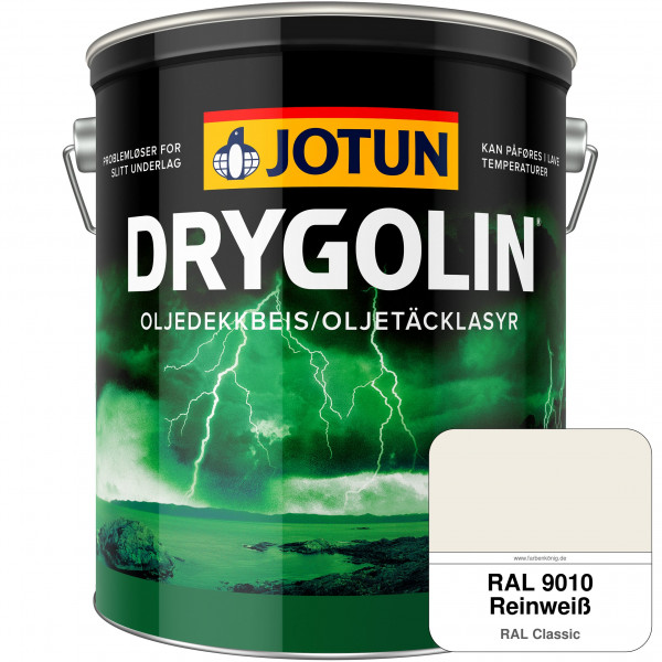 DRYGOLIN Oljedekkbeis - Deckende & wetterbeständige Öllasur für Außen (RAL 9010 Reinweiß)