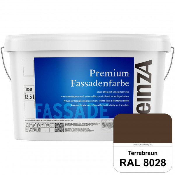 einzA Premium Fassadenfarbe (RAL 8028 Terrabraun) Hochwertige Fassadenfarbe mit Clean-Effekt