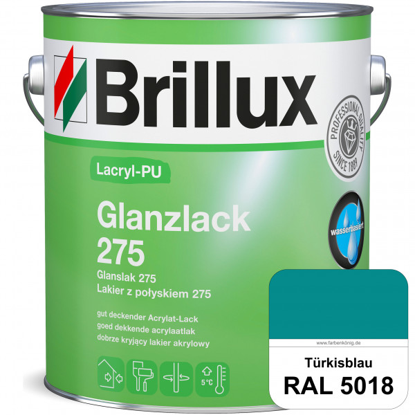 Lacryl-PU Glanzlack 275 (RAL 5018 Türkisblau) Glänzender Lack (wasserbasiert) für z. B. Holz, Zink,