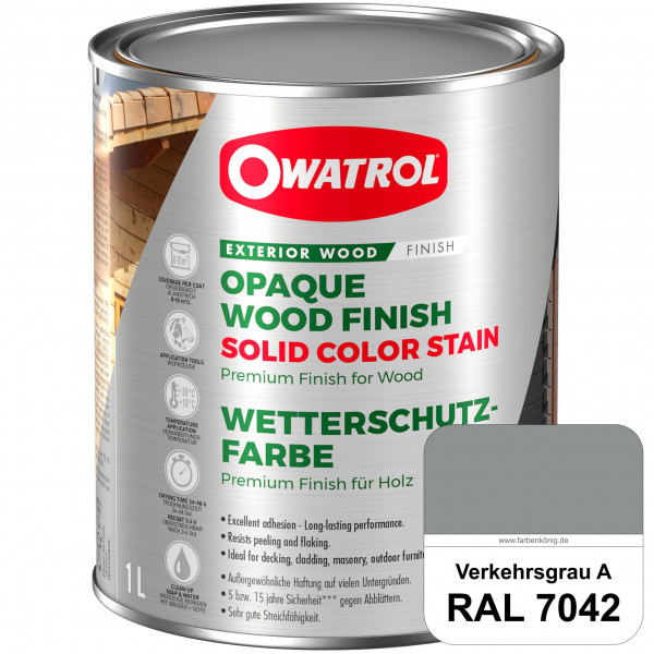 Solid Color Stain (RAL 7042 Verkehrsgrau A) deckende und matte Wetterschutzfarbe außen