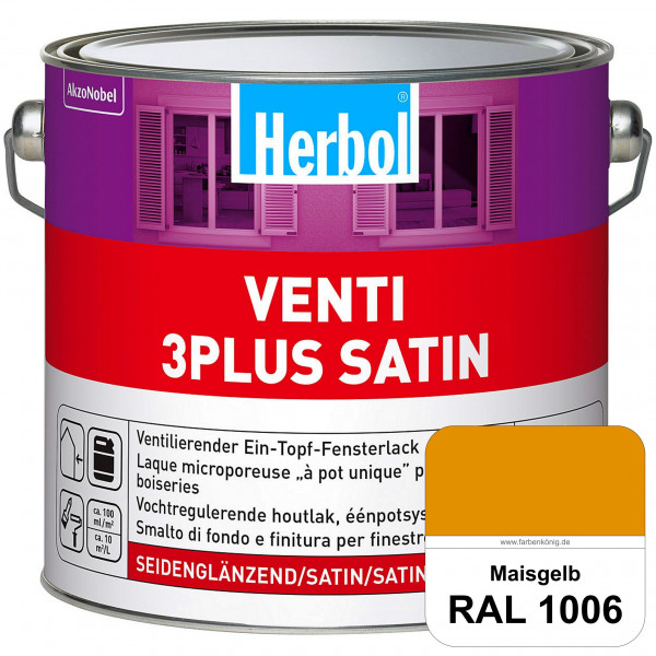 Venti 3Plus Satin (RAL 1006 Maisgelb) feuchtigkeitregulierender & seidenglänzender Ein-Topf-Fensterl