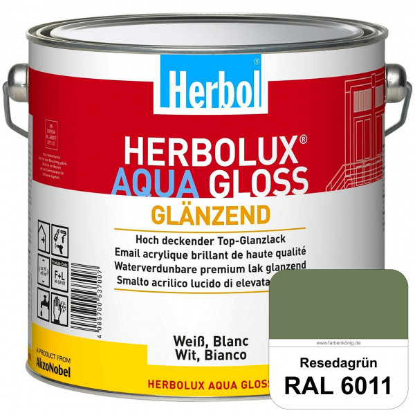 Herbolux Aqua Gloss (RAL 6011 Resedagrün) Wasserverdünnbarer Top-Glanzlack (Innen)