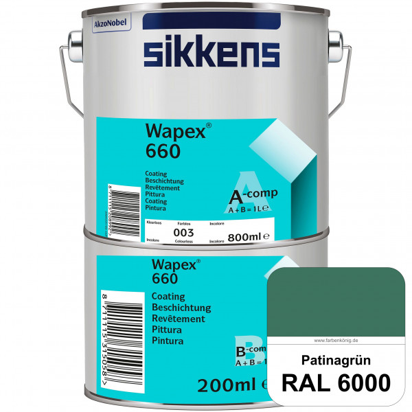 Wapex 660 Set (RAL 6000 Patinagrün) seidenglänzende 2K-Epoxidharzlack für Böden & Wände (innen)