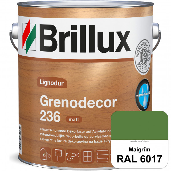 Grenodecor 236 (RAL 6017 Maigrün) Umwelt- und gesundheitsschonende, diffusionsfähige Dekorlasur mit