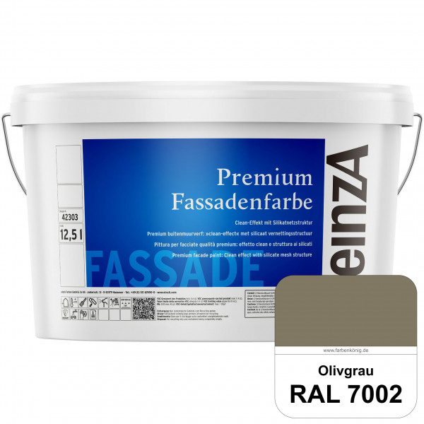 einzA Premium Fassadenfarbe (RAL 7002 Olivgrau) Hochwertige Fassadenfarbe mit Clean-Effekt