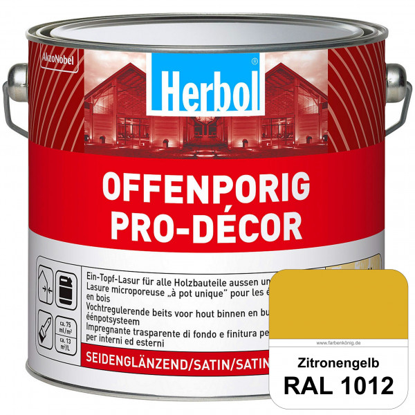 Herbol Offenporig Pro-Décor (RAL 1012 Zitronengelb) Hochwertige Ein-Topf-Holzlasur mit 2-Phasen-UV-S