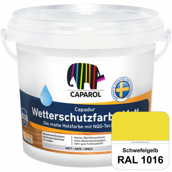 Capadur Wetterschutzfarbe Matt (RAL 1016 Schwefelgelb) matte Holzfarbe mit NQG-Technologie für außen