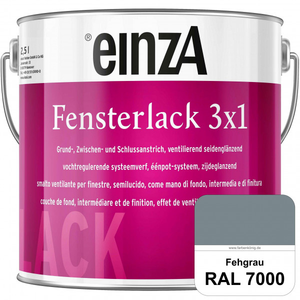 einzA Fensterlack 3 x 1 (RAL 7000 Fehgrau) wetterbeständiger & seidenglänzender Fensterlack