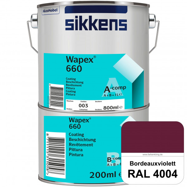 Wapex 660 Set (RAL 4004 Bordeauxviolett) seidenglänzende 2K-Epoxidharzlack für Böden & Wände (innen)