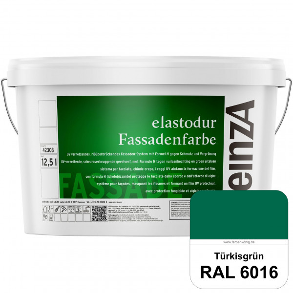 einzA elastodur Fassadenfarbe (RAL 6016 Türrkisgrün) UV-vernetzendes & rissüberbrückendes Fassadenfa