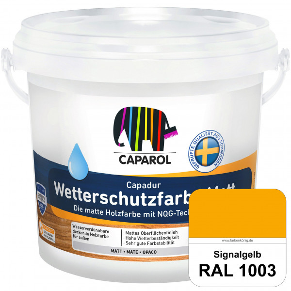 Capadur Wetterschutzfarbe Matt (RAL 1003 Signalgelb) matte Holzfarbe mit NQG-Technologie für außen