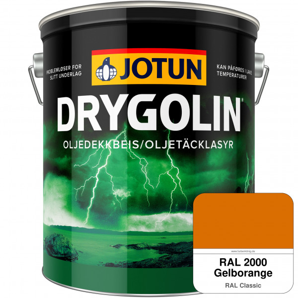 DRYGOLIN Oljedekkbeis - Deckende & wetterbeständige Öllasur für Außen (RAL 2000 Gelborange)