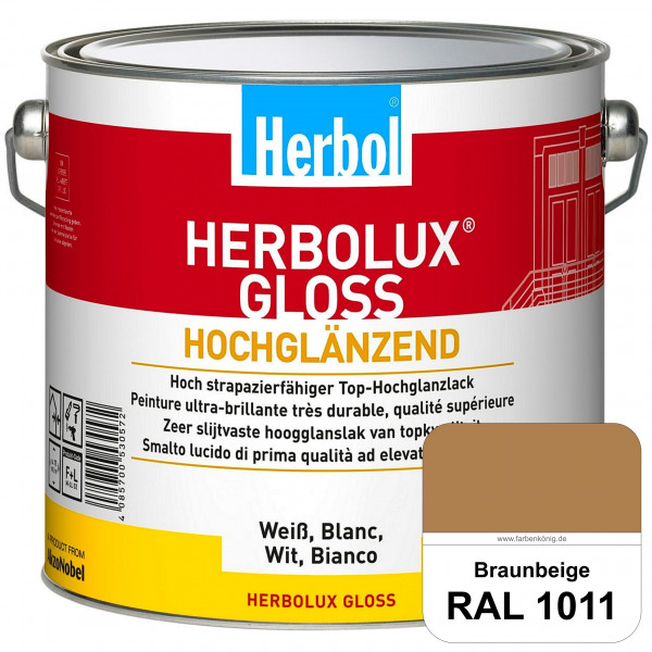 Herbolux Gloss (RAL 1011 Braunbeige) strapazierfähiger Top-Hochglanzlack (lösemittelhaltig) für inne