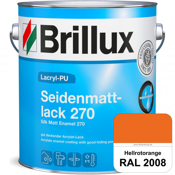 Lacryl-PU Seidenmattlack 270 (RAL 2008 Hellrotorange) PU-verstärkt (wasserbasiert) für außen und inn
