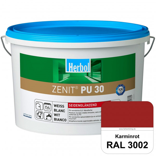 Zenit PU 30 (RAL 3002 Karminrot) seidenglänzende und strapazierfähige PU-Wandfarbe