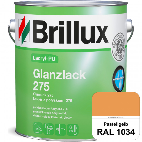 Lacryl-PU Glanzlack 275 (RAL 1034 Pastellgelb) Glänzender Lack (wasserbasiert) für z. B. Holz, Zink,