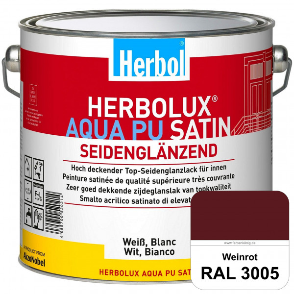 Herbolux Aqua PU Satin (RAL 3005 Weinrot) Wasserverdünnbarer Top-PU-Seidenglanzlack (Innen)