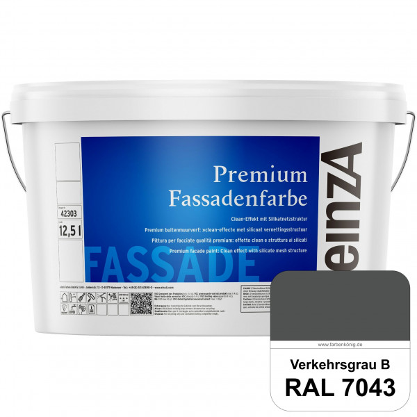 einzA Premium Fassadenfarbe (RAL 7043 Verkehrsgrau B) Hochwertige Fassadenfarbe mit Clean-Effekt