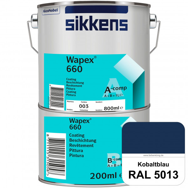 Wapex 660 Set (RAL 5013 Kobaltblau) seidenglänzende 2K-Epoxidharzlack für Böden & Wände (innen)