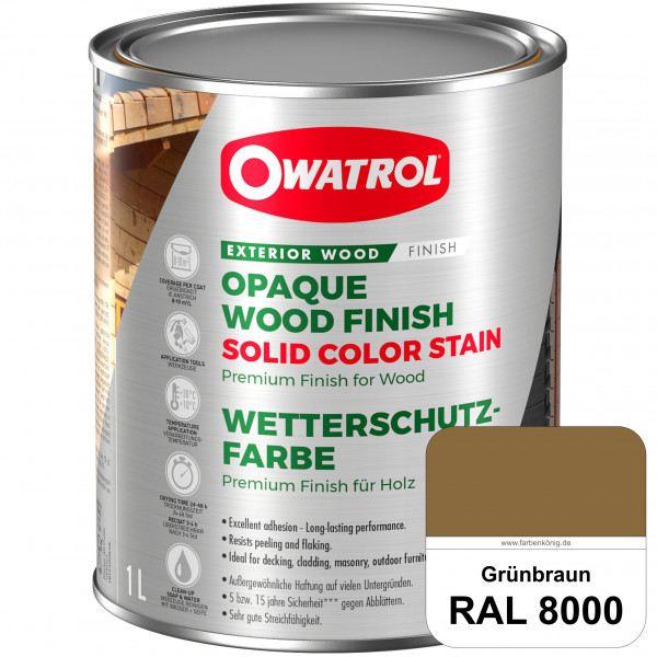 Solid Color Stain (RAL 8000 Grünbraun) deckende und matte Wetterschutzfarbe außen