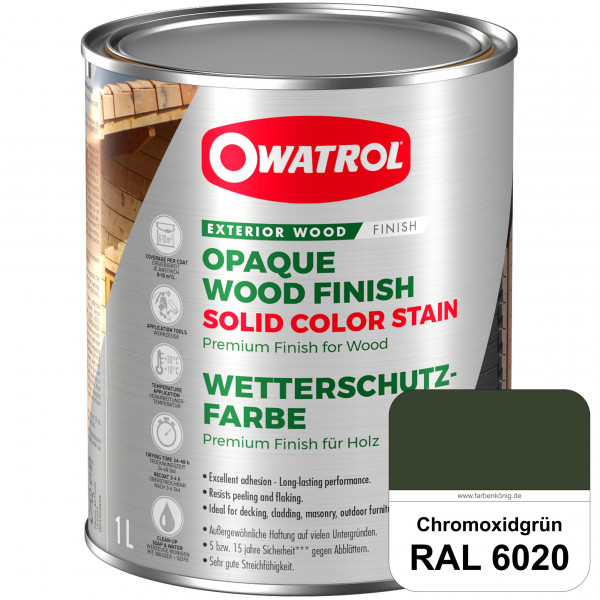 Solid Color Stain (RAL 6020 Chromoxidgrün) deckende und matte Wetterschutzfarbe außen