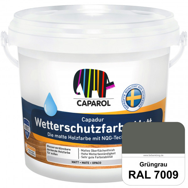 Capadur Wetterschutzfarbe Matt (RAL 7009 Grüngrau) matte Holzfarbe mit NQG-Technologie für außen