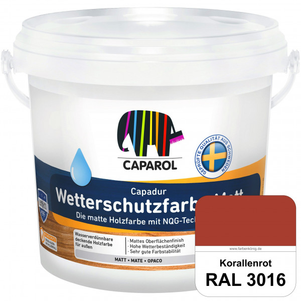 Capadur Wetterschutzfarbe Matt (RAL 3016 Korallenrot) matte Holzfarbe mit NQG-Technologie für außen