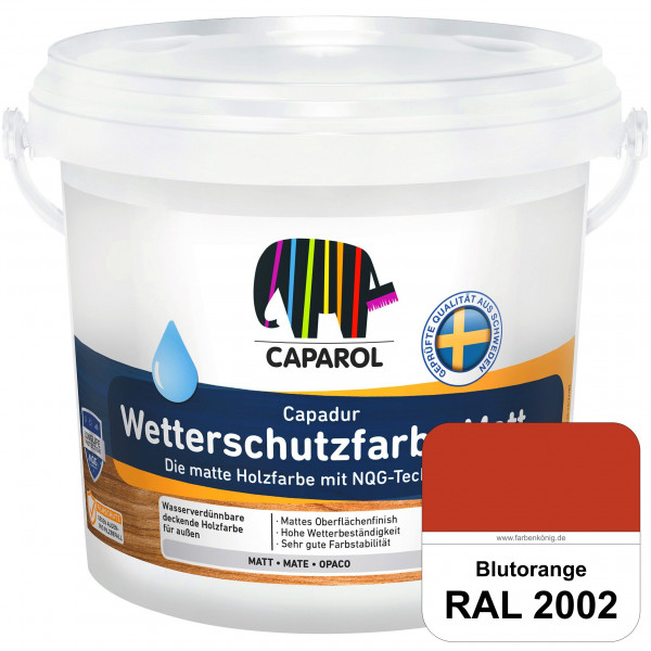 Capadur Wetterschutzfarbe Matt (RAL 2002 Blutorange) matte Holzfarbe mit NQG-Technologie für außen