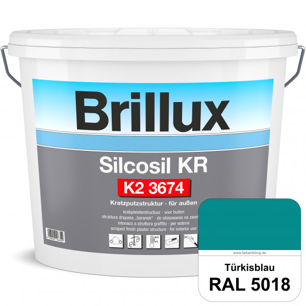 Silcosil KR K2 3674 mit Protect (RAL 5018 Türkisblau) siliconverstärkter Dekorputz, Kratzputzstruktu