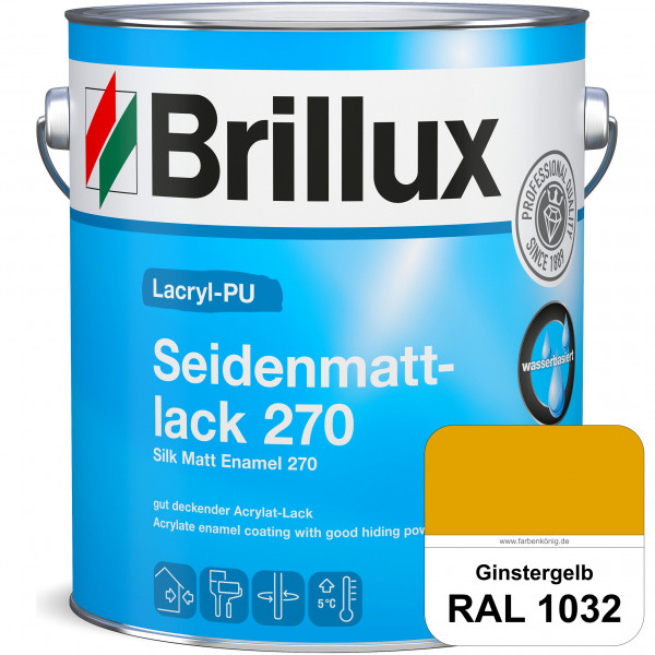 Lacryl-PU Seidenmattlack 270 (RAL 1032 Ginstergelb) PU-verstärkt (wasserbasiert) für außen und innen