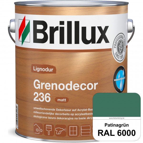 Grenodecor 236 (RAL 6000 Patinagrün) Umwelt- und gesundheitsschonende, diffusionsfähige Dekorlasur m