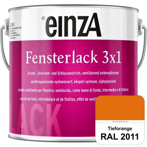 einzA Fensterlack 3 x 1 (RAL 2011 Tieforange) wetterbeständiger & seidenglänzender Fensterlack