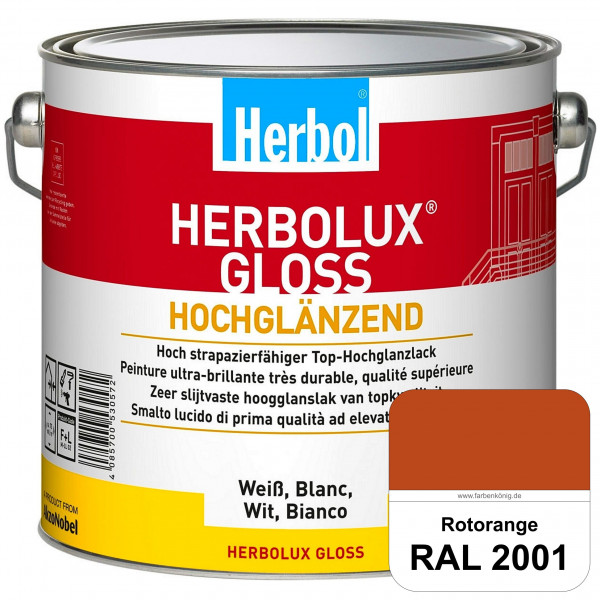 Herbolux Gloss (RAL 2001 Rotorange) strapazierfähiger Top-Hochglanzlack (lösemittelhaltig) für innen