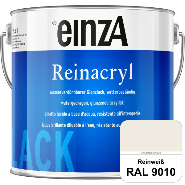einzA Reinacryl (RAL 9010 Reinweiß) wetterbeständige glänzende Acryl-PU-Lackfarbe