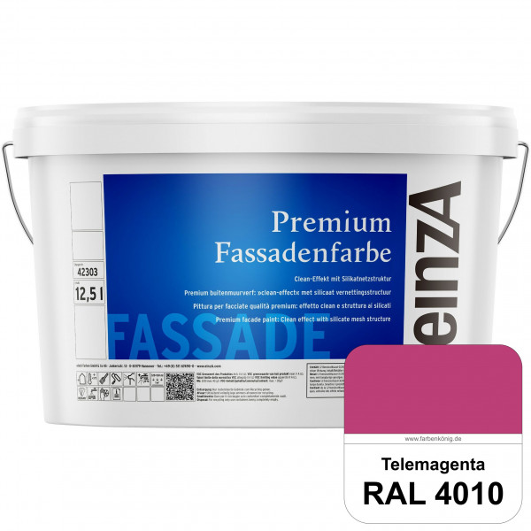 einzA Premium Fassadenfarbe (RAL 4010 Telemagenta) Hochwertige Fassadenfarbe mit Clean-Effekt