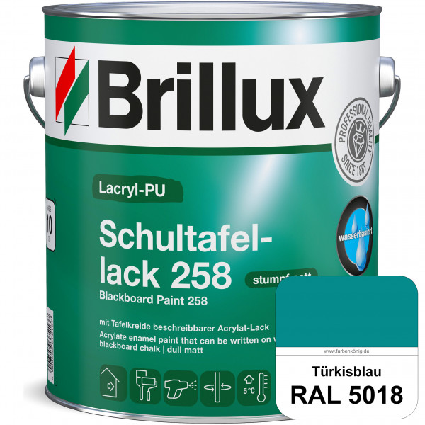 Lacryl-PU Schultafellack 258 (RAL 5018 Türkisblau) wasserbasierter und matter Schultafellack (innen)