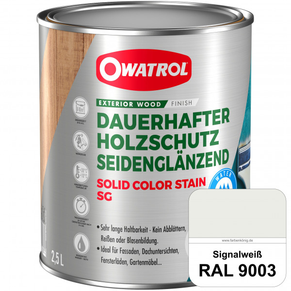 Solid Color Stain SG (RAL 9003 Signalweiß) deckende und seidenglänzende Wetterschutzfarbe außen