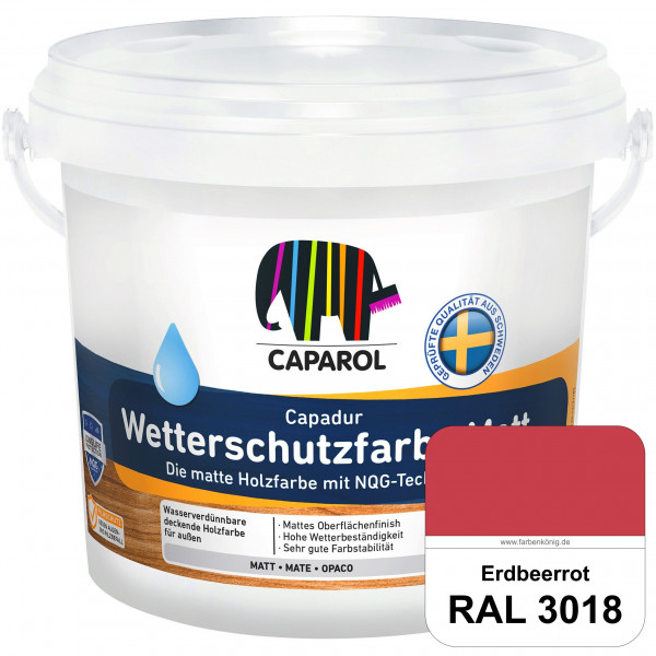 Capadur Wetterschutzfarbe Matt (RAL 3018 Erdbeerrot) matte Holzfarbe mit NQG-Technologie für außen